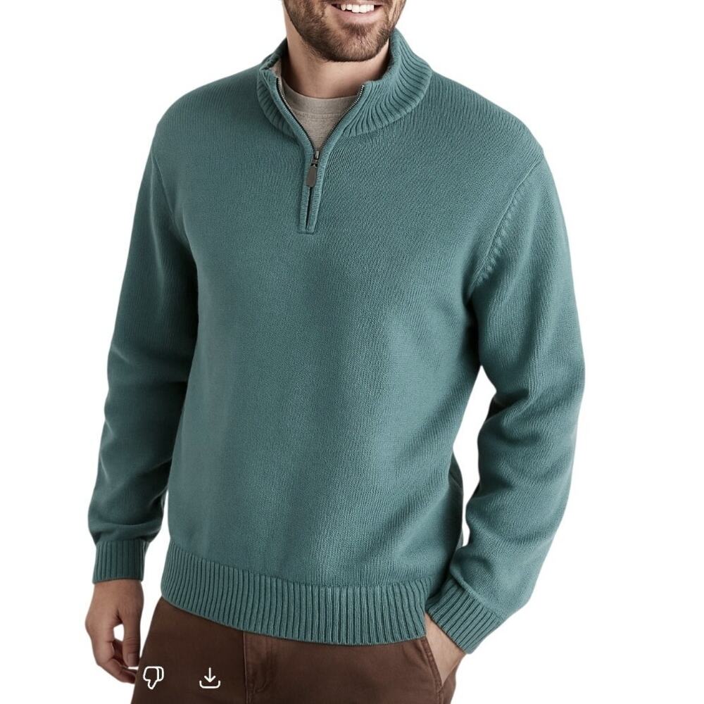 L.L. Bean Men's Quarter Zip Sweater Teal Green Size L Gorpcore Outdoor Relaxed